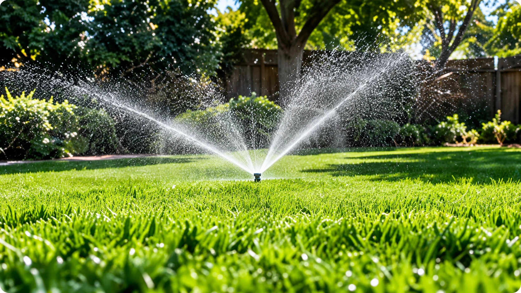 Lawn irrigation system with several sprinklers in operation